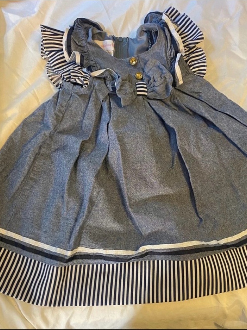 Bonnie Jean Navy and White Striped Ruffle Dress
